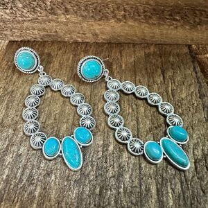 Concho Turquoise Post Stud Earrings, Southwestern Chic Drop Earrings, Ships in